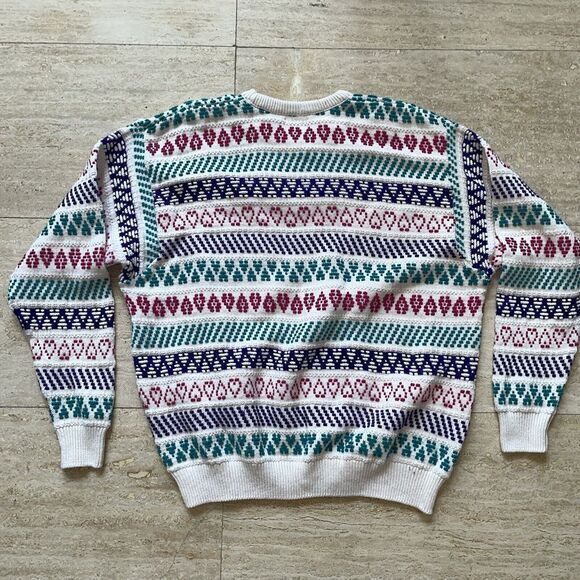 Jantzen Sport Men's XL Sweater‎ Colorful Striped Woven Vintage Hearts - Picture 5 of 5
